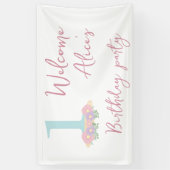 フローラブルー,ピンクパステル1st誕生日パーティー 横断幕 (縦)