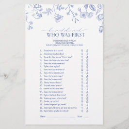 フローラブルー&ホワイトビクトリアンブライダルシャワーゲーム