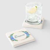 フローラブレイブブルー文字シンプル勇気付けられる ストーンコースター (横)