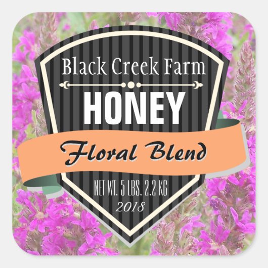 フローラブレンドパーソナライズされたハニージャー スクエアシール (正面)