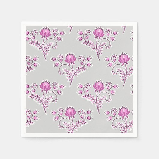 フローラブロックプリント。 スタンダードカクテルナプキン (正面)