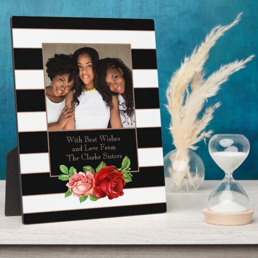 フローラブロンズブラック&ホワイトストライプ-カスタムフォト フォトプラーク (側面)