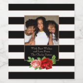 フローラブロンズブラック&ホワイトストライプ-カスタムフォト ワインラベル (シングルラベル)