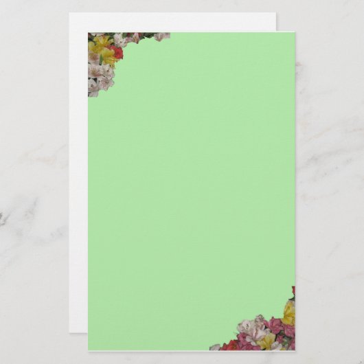 フローラブーケを淡い緑の文房具に 便箋 (正面/裏面)