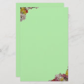 フローラブーケを淡い緑の文房具に 便箋 (正面/裏面)