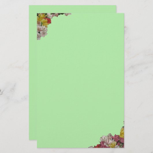 フローラブーケを淡い緑の文房具に 便箋 (正面/裏面)