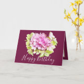 フローラブーケアジサイ花ピンクガール誕生日 カード (黄色い花)