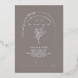 フローラブーケアーチアメジスト結婚ズ 箔招待状