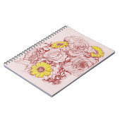 フローラブーケイエローデイジーブルゴーニュエッジ ノートブック (左側)