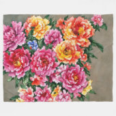 フローラブーケウォーターカラーピーニーオンタン フリースブランケット (正面(横))