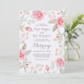 フローラブーケエレガント – ピンクの水結婚色 招待状 (スタンド正面)