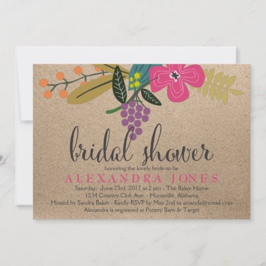 フローラブーケクラフト背景ブライダルシャワー 招待状 (正面)