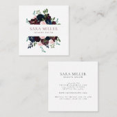 フローラブーケグリーンリーピンクブルーブルーガンディ スクエア名刺 (正面/裏面)