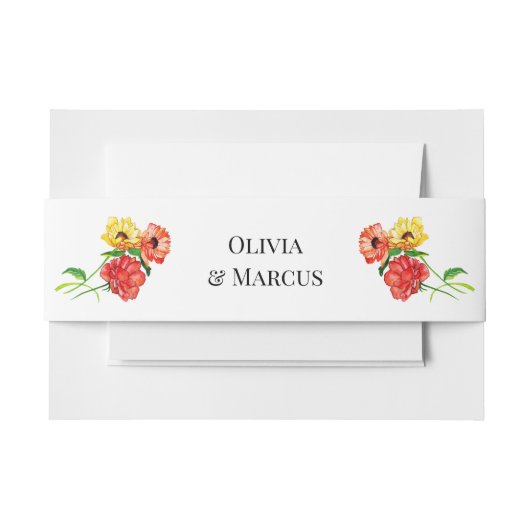 フローラブーケッツレッドとイエローデイジー 招待状ベリーバンド (正面例)