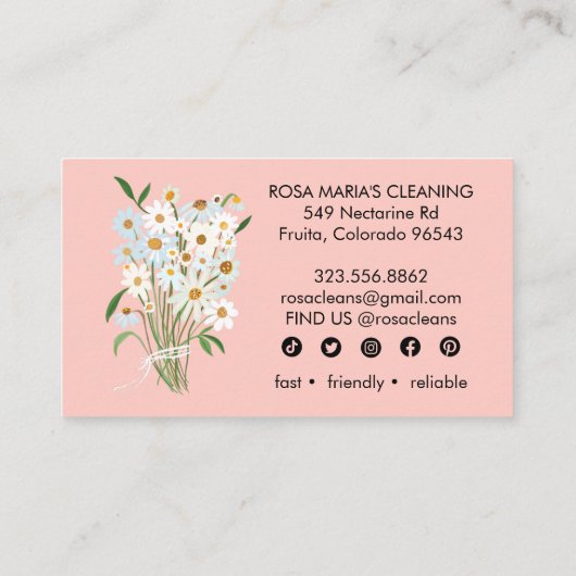 フローラブーケハウスクリーニングサービスソーシャルアイコン 名刺 (裏面)