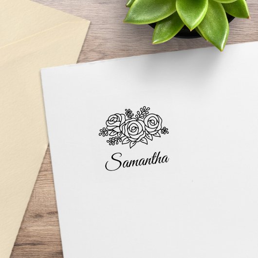 フローラブーケバラフラワーズポーシー名前をカスタムする1x1 ラバースタンプ