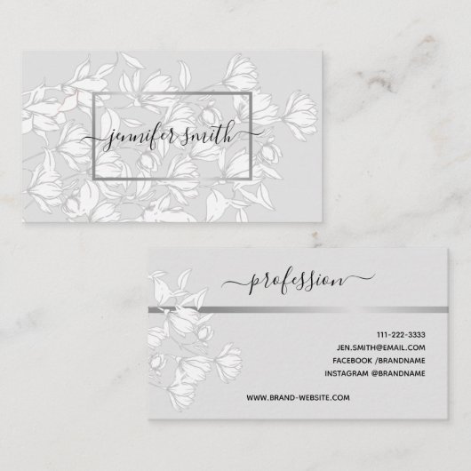 フローラブーケパタシンプルーン銀グレエレガントイ 名刺 (正面/裏面)