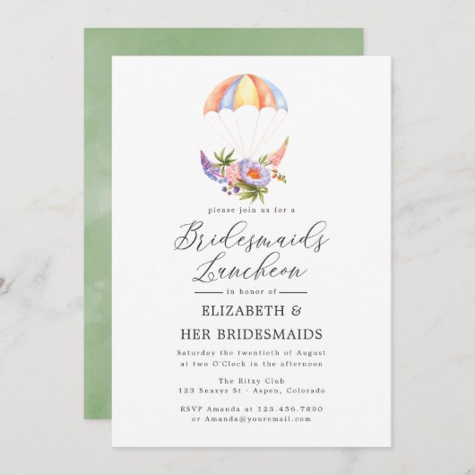 フローラブーケパラシュートブリデスメイドランチョン 招待状 (正面/裏面)
