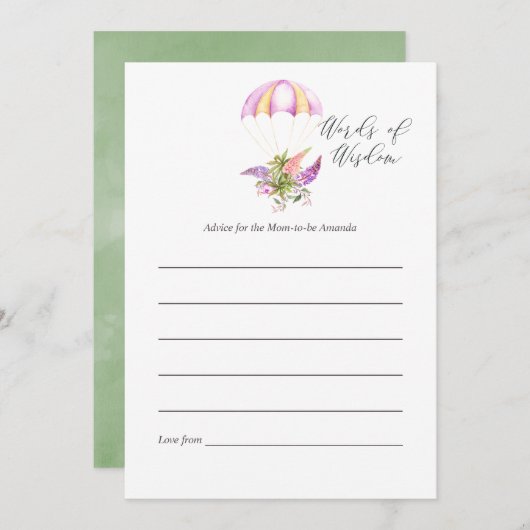 フローラブーケパラシュートベイビーシャワーママアドバイス 招待状 (正面/裏面)