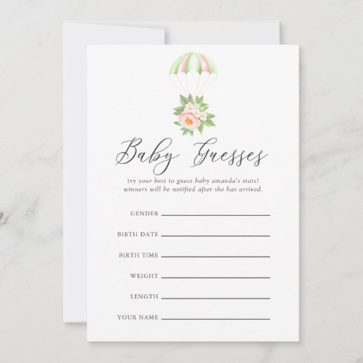 フローラブーケパラシュートベビーシャワーベビー憶測 招待状 (正面)