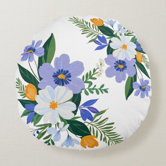 フローラブーケパープルオレンジ ラウンドクッション (正面)