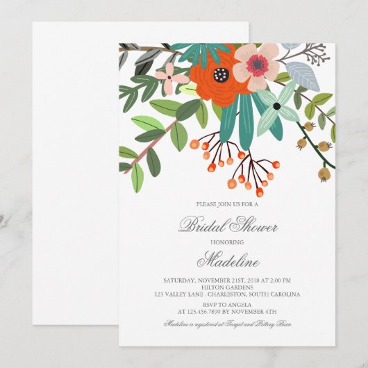 フローラブーケブライダルシャワーの招待 招待状 (正面/裏面)