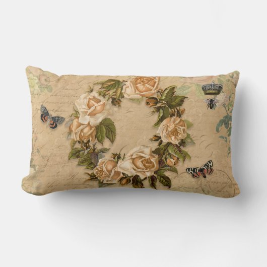 フローラブーケヴィンテージバラフラワーズビーンエフェメラ ランバークッション (正面)