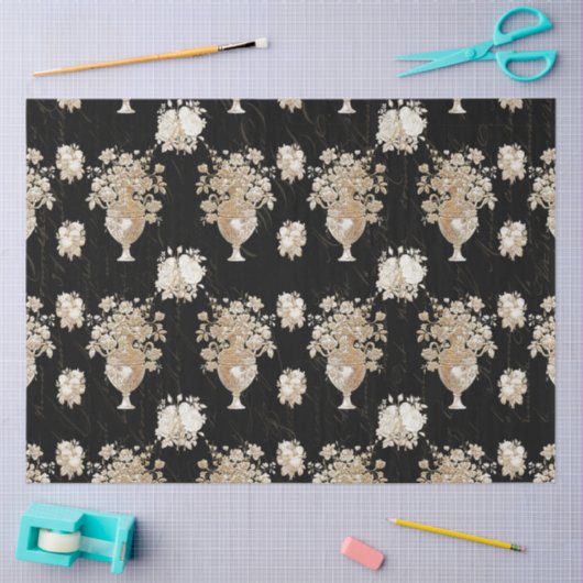 フローラブーケヴィンテージブラック金ゴールドスクリプトの切り離し 薄葉紙 (クラフト)