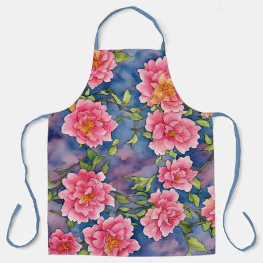 フローラブーケ水彩桃色オンブルー エプロン (正面)