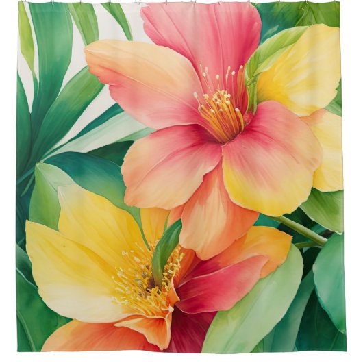 フローラブーケ水彩熱帯花 シャワーカーテン (正面)