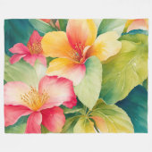 フローラブーケ水彩熱帯花 フリースブランケット (正面(横))