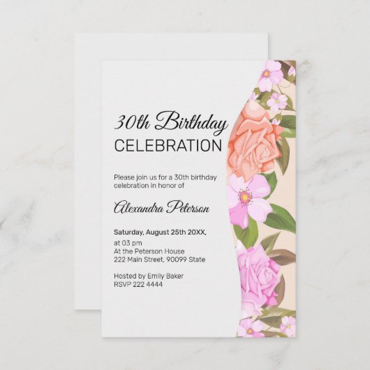 フローラブーケ誕生日 招待状 (正面/裏面)