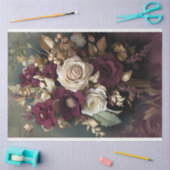 フローラブーケ、マルーンレッド、グリーンと金ゴールド 薄葉紙