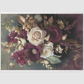 フローラブーケ、マルーンレッド、グリーンと金ゴールド 薄葉紙