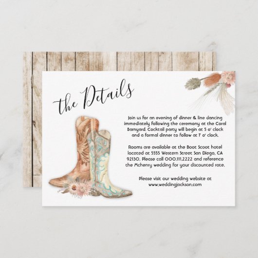 フローラブーツカウボーイウェスタンメニュー選択RSVPカード 招待状 (正面/裏面)