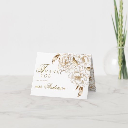 フローラプニーズホワイトゴールデンエレガントブライダルシャワー サンキューカード (正面)