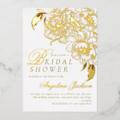フローラプニーズホワイトゴールデンエレガントブライダルシャワー 箔招待状 (正面)