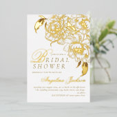 フローラプニーズホワイトゴールデンエレガントブライダルシャワー 箔招待状 (立ち正面)