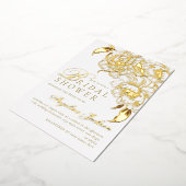 フローラプニーズホワイトゴールデンエレガントブライダルシャワー 箔招待状 (回転した状態)