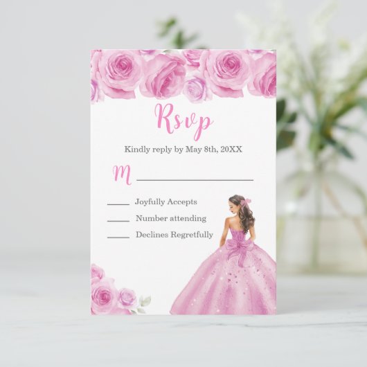 フローラプリンセスで軽いピンクのドレスの食事の選択 出欠カード (スタンド正面)