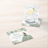 フローラプリンセスのセージグリーンドレスSweet sixteen スクエアペーパーコースター (インサイチュ)