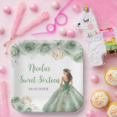 フローラプリンセスのセージグリーンドレスSweet sixteen ペーパープレート (パーティー)
