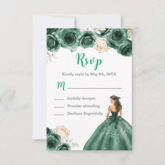 フローラプリンセスのダークグリーンドレス 出欠カード (正面)