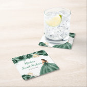 フローラプリンセスのダークグリーンドレスSweet sixteen スクエアペーパーコースター (インサイチュ)