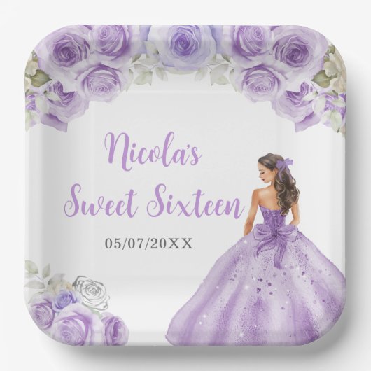 フローラプリンセスのパープルドレスSweet sixteen ペーパープレート (正面)