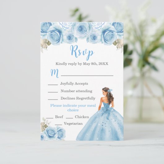 フローラプリンセスのライトブルードレスの食事の選択 出欠カード (スタンド正面)