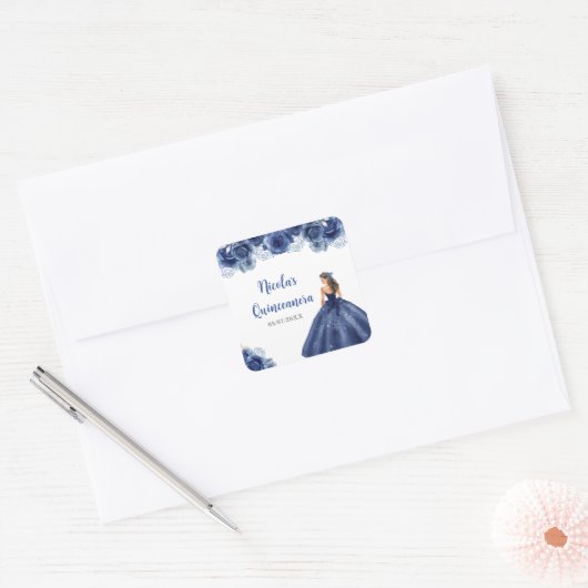 フローラプリンセスインネイビーブルードレスキンセアニェラ スクエアシール (封筒)