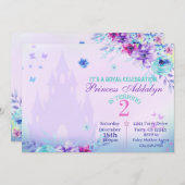 フローラプリンセスキャッスル水彩2歳の誕生日 招待状 (正面/裏面)