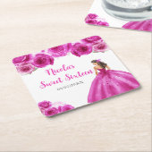 フローラプリンセスホットピンクドレスSweet sixteen スクエアペーパーコースター (アングル)