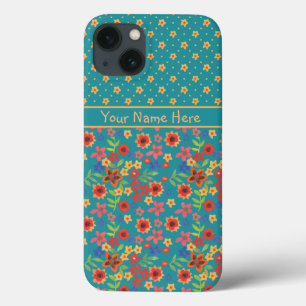 フローラプリントオンティール（緑がかった色）カスタムiPhone 6 Xtreme Case iPhone 13ケース